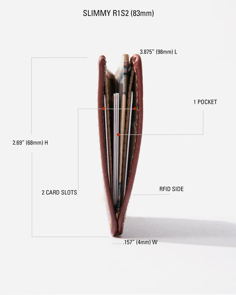 Slimmy R1S2 1-Pocket 2-Slot (83mm) International Wallet - Oil Tan - RFID